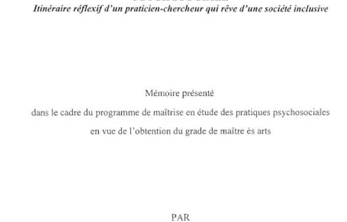 Vivre avec un handicap: un défi d&rsquo;insertion psychosociale :  Itinéraire réflexif d&rsquo;un praticien-chercheur qui rêve d&rsquo;une société inclusive