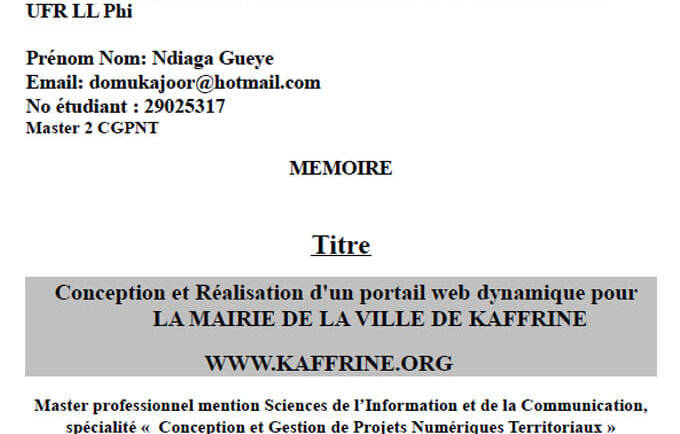 Conception et Réalisation d&rsquo;un portail web dynamique pour la mairie de la ville de Kaffrine