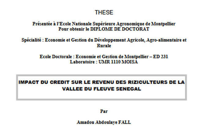 Impact du crédit sur le revenu des riziculteurs de la vallée du fleuve Sénégal