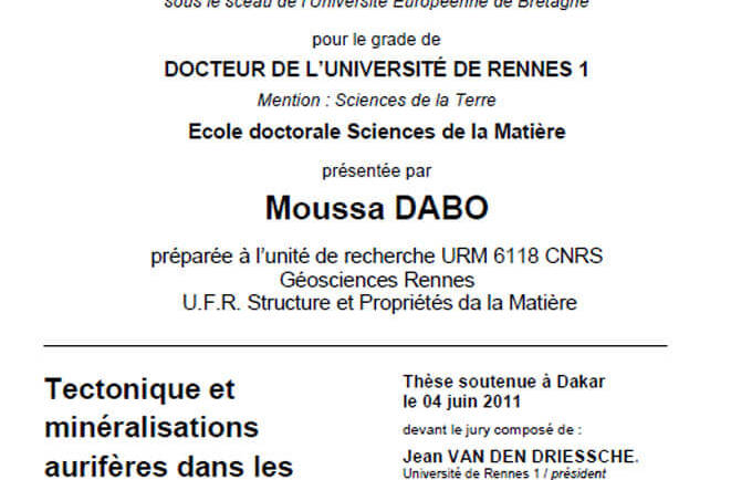 Tectonique et minéralisations aurifères dans les formations birimiennes de Frandi-Boboti, boutonnière de Kédougou-Kéniéba, Sénégal