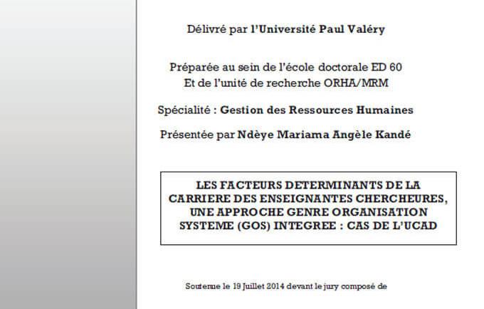 Les facteurs déterminants de la carrière des enseignantes chercheures, une approche genre organisation système (gos) intégrée : cas de l’UCAD