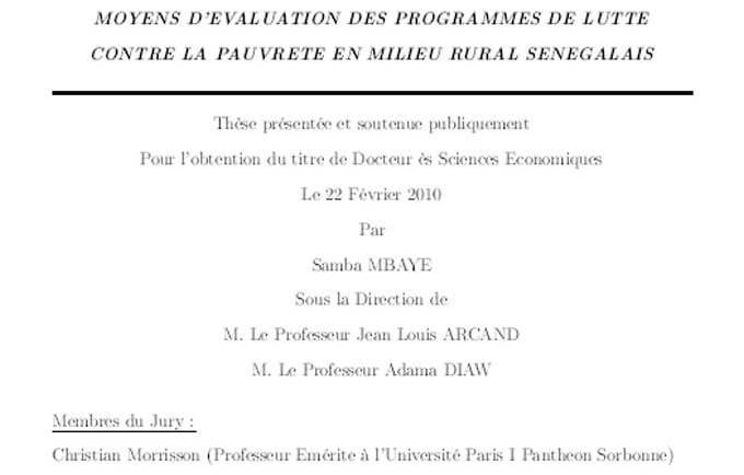 Nouvelles méthodes d&rsquo;analyse du bien-être et moyens d&rsquo;évaluation des programmes de lutte contre la pauvreté en milieu rural sénégalais