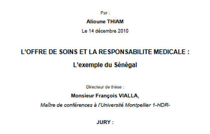 L’offre de soins et la responsabilité médicale : L’exemple du Sénégal
