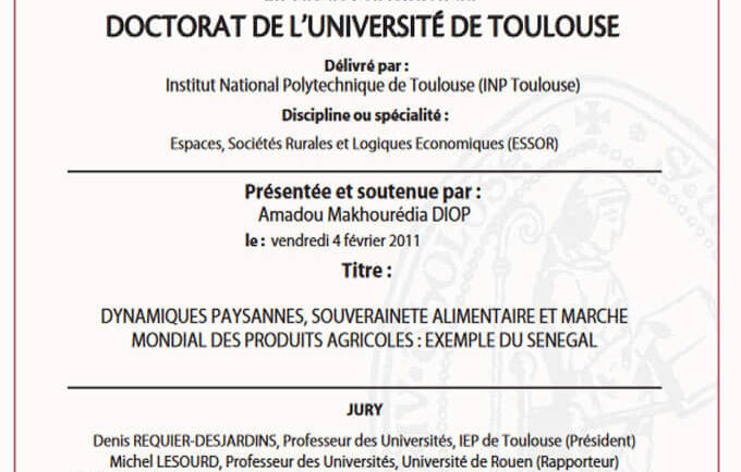 Dynamiques paysannes, souveraineté alimentaire et marche mondial des produits agricoles : exemple du Sénégal