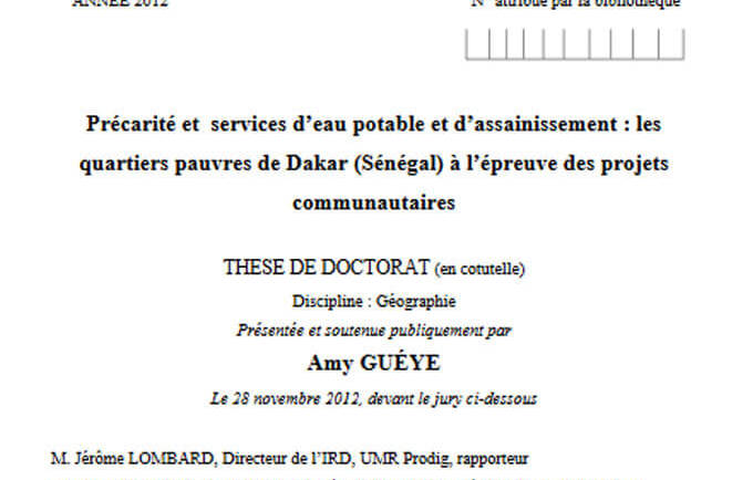 Précarité et services d’eau potable et d’assainissement : les quartiers pauvres de Dakar (Sénégal) à l’épreuve des projets communautaires