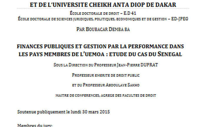 Finances publiques et gestion par la performance dans les pays membres de l’UEMOA : étude du cas du Sénégal