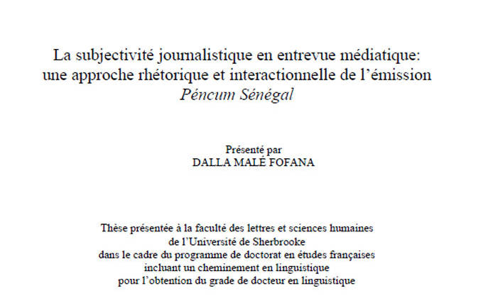 La subjectivité journalistique en entrevue médiatique: une approche rhétorique et interactionnelle de l’émission Péncum Sénégal