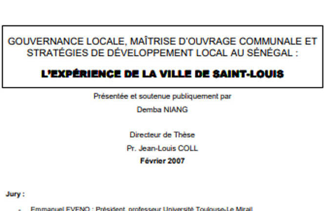 Gouvernance locale, maîtrise d’ouvrage communale et stratégies de développement local au Sénégal : l’expérience de la ville de Saint-Louis
