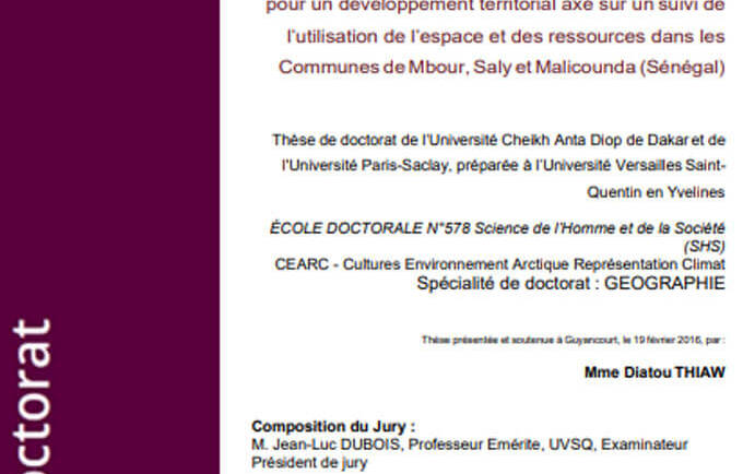 Vulnérabilité et adaptation des territoires aux effets du changement climatique : Incitations globales, stratégies locales. Perspectives pour un développement territorial axé sur un suivi de l’utilisation de l’espace et des ressources dans les Communes de Mbour, Saly et Malicounda (Sénégal)