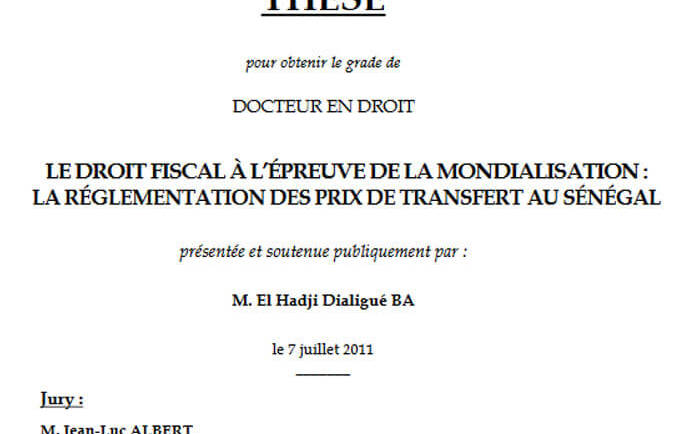 Le droit fiscal à l’épreuve de la mondialisation : la réglementation des prix de transfert au Sénégal