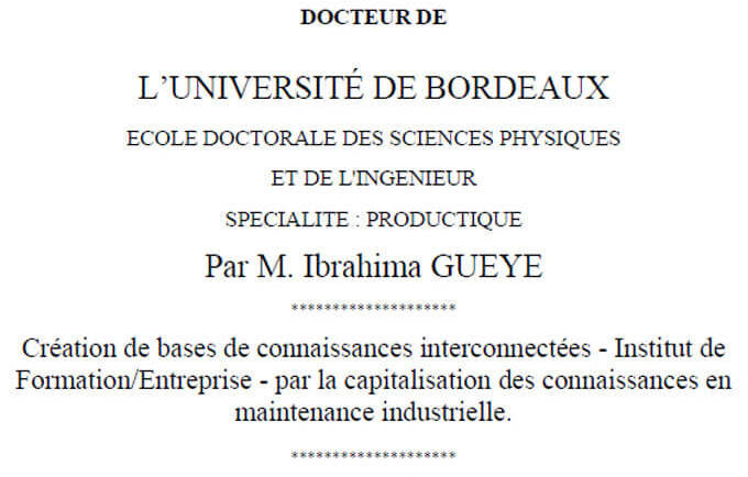 Création de bases de connaissances interconnectées – Institut de Formation/Entreprise – par la capitalisation des connaissances en maintenance industrielle.