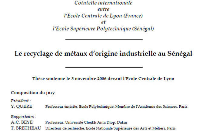 Le recyclage de métaux d’origine industrielle au Sénégal