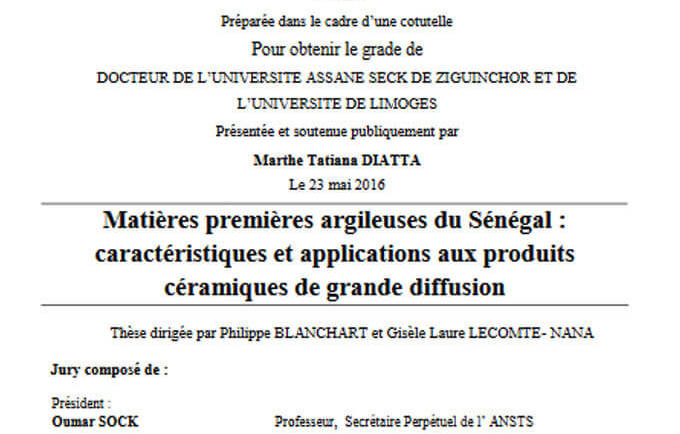 Matières premières argileuses du Sénégal : caractéristiques et applications aux produits céramiques de grande diffusion