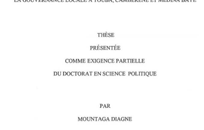 Pouvoir politique et espaces religieux au Sénégal : la gouvernance locale à Touba, Cambérène et Médina Baye