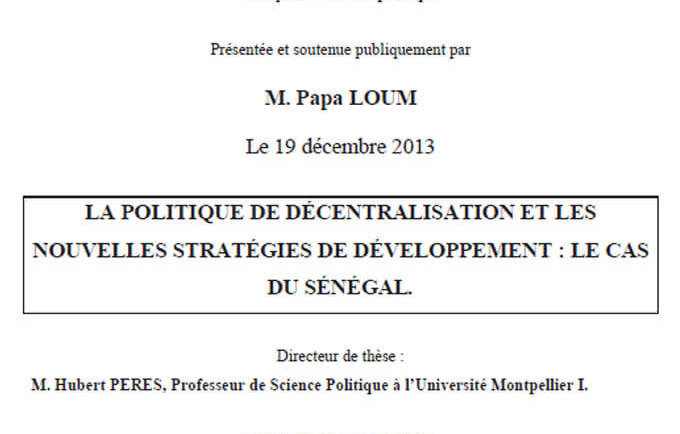 La politique de décentralisation et les nouvelles stratégies de développement : le cas du Sénégal