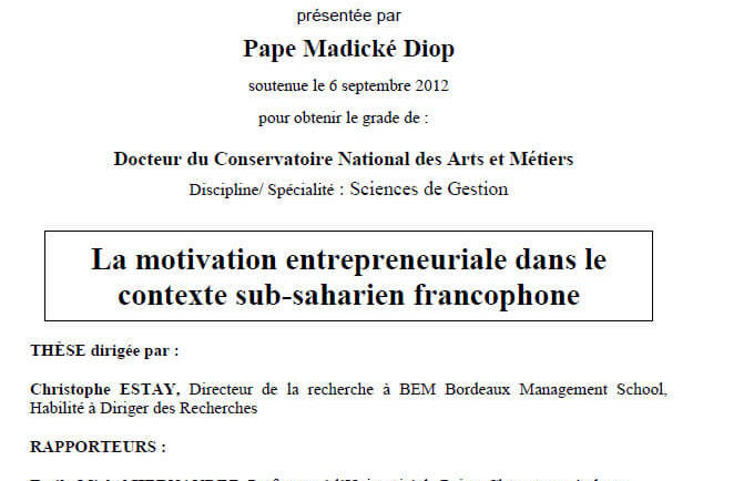 La motivation entrepreneuriale dans le contexte sub-saharien francophone