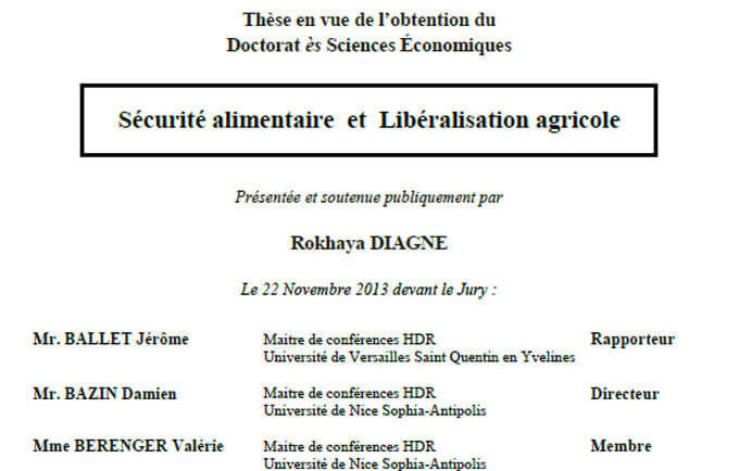 Sécurité alimentaire et Libéralisation agricole