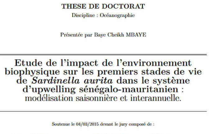 Etude de l’impact de l’environnement biophysique sur les premiers stades de vie de Sardinella aurita dans le système d’upwelling sénégalo-mauritanien : modélisation saisonnière et interannuelle