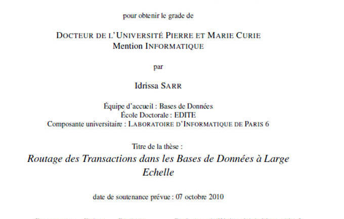 Routage des Transactions dans les Bases de Données à Large Echelle