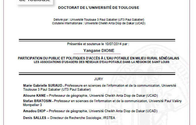 Participation du public et politiques d’accès à l’eau potable en milieu rural sénégalais les associations d’usagers des réseaux d’eau potable dans la région de saint louis